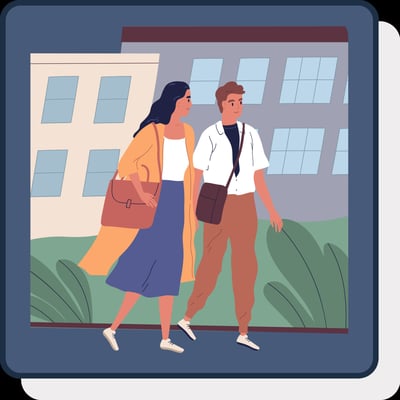 Illustration of a couple walking to work