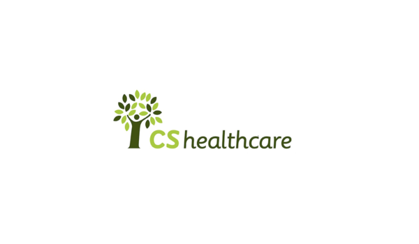 Image shows logo for CS Healthcare in light and dark green against a white background