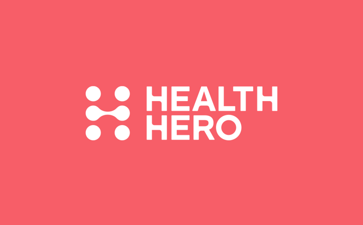 The HealthHero logo in white on a red background