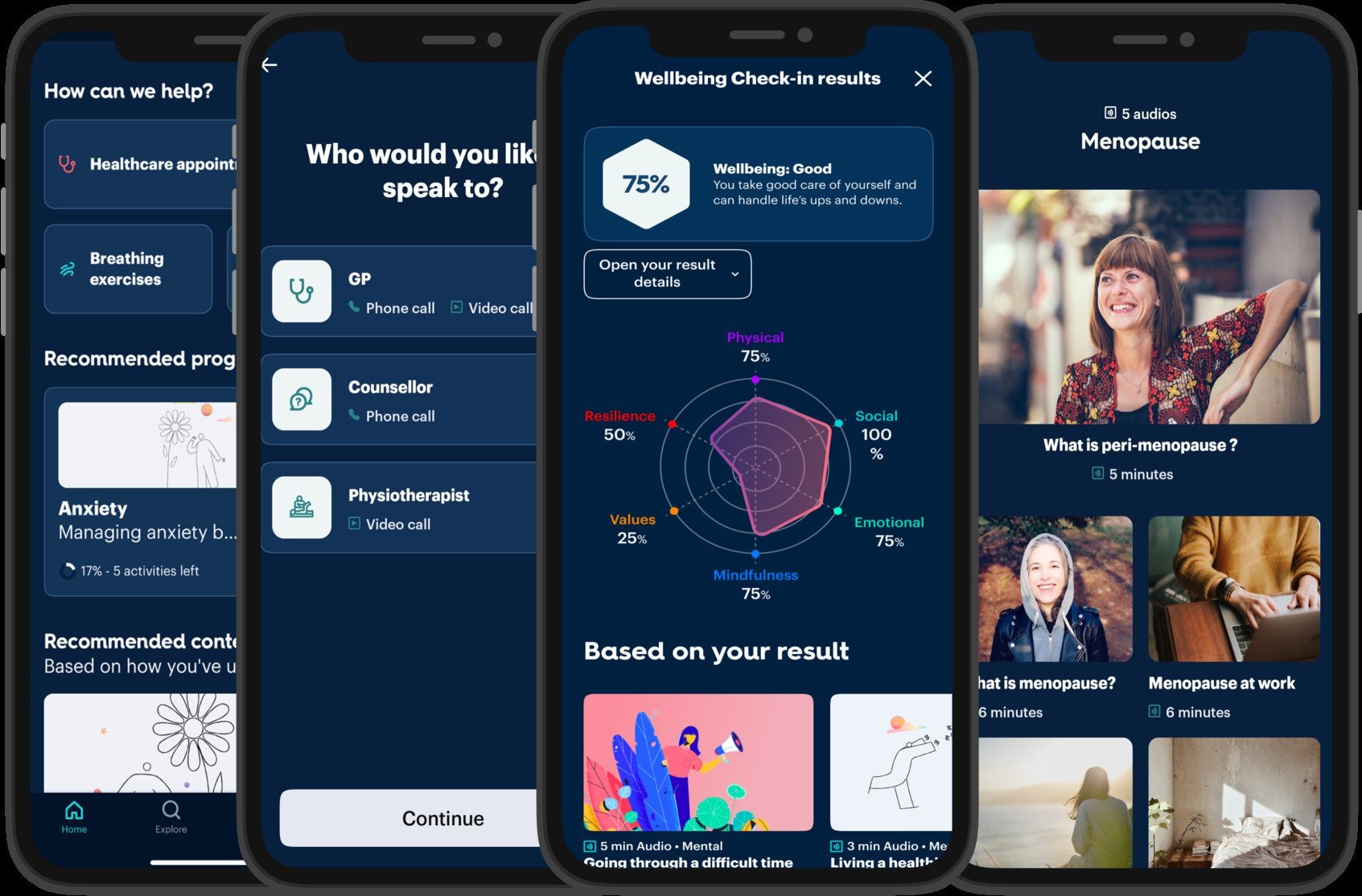 Multiple phone screens with different symbio pages