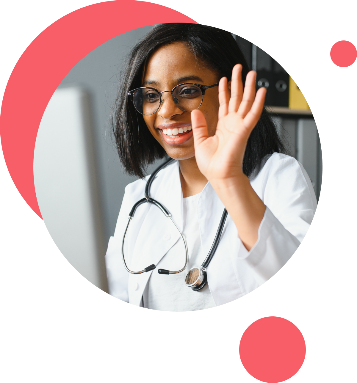 Dietitian-saying-hello-to-patient-on-screen