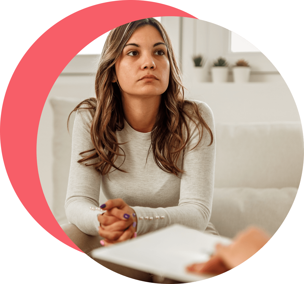 Young woman listening at counselling session
