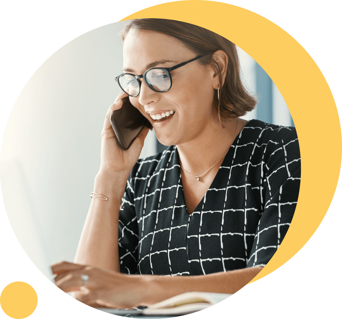 woman at work talking on a phone